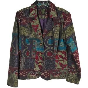 Vintage ELCC Women's Medium Cropped Colorful Tapestry Blazer Jacket